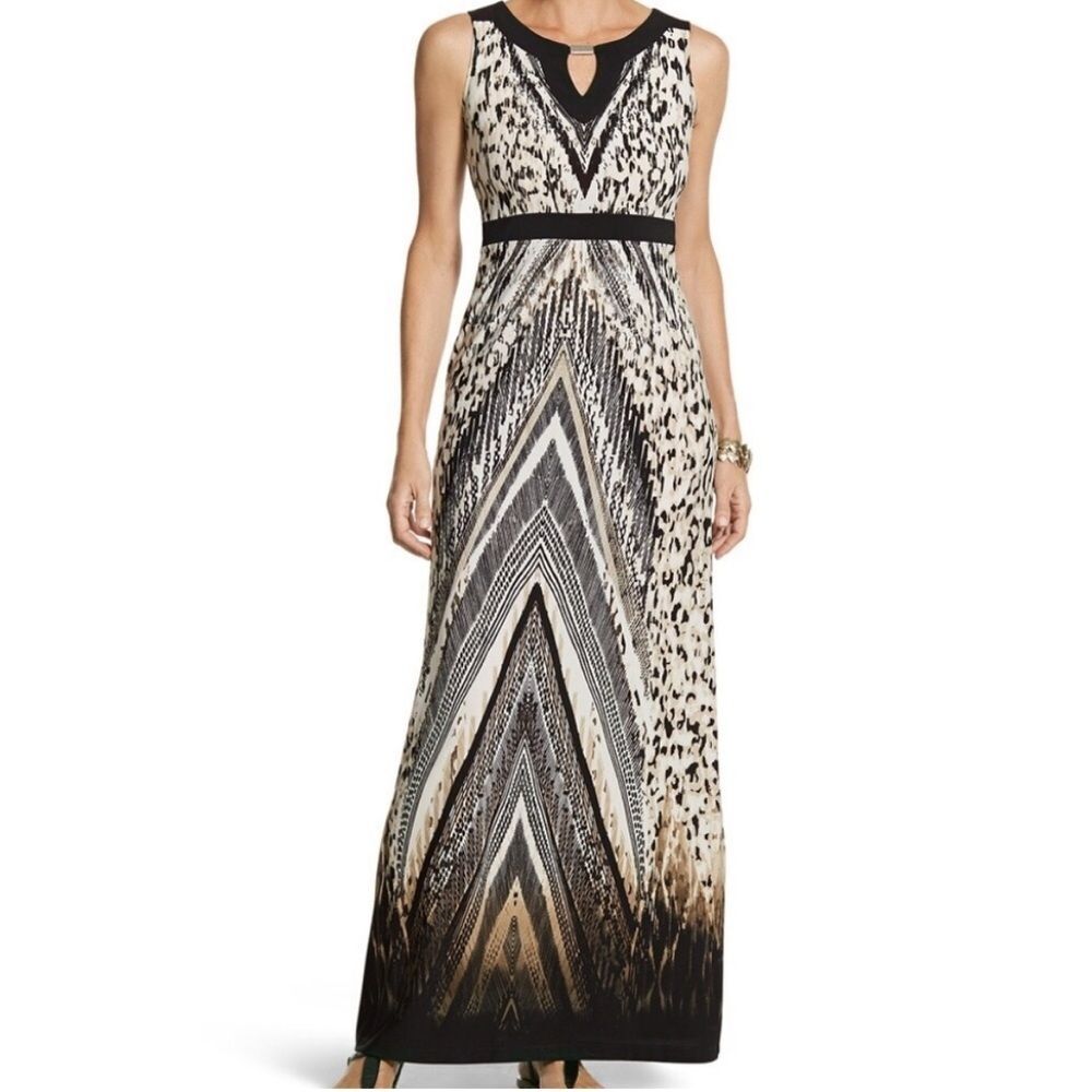 Chico's Animal Chevron Diane Maxi Dress Large